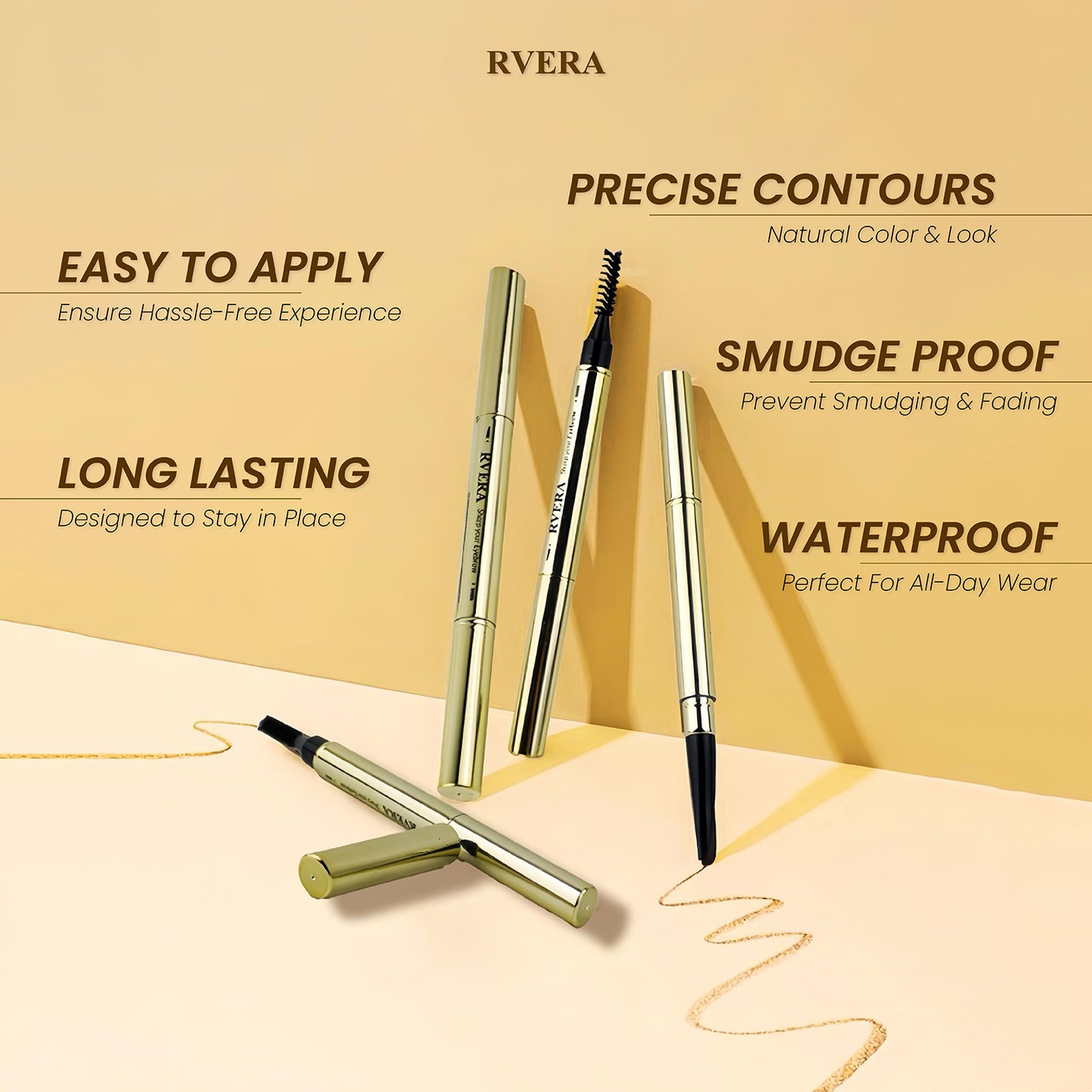 RVERA 3D Eyebrow Pencil Coffee Brown, Sharp & Soft