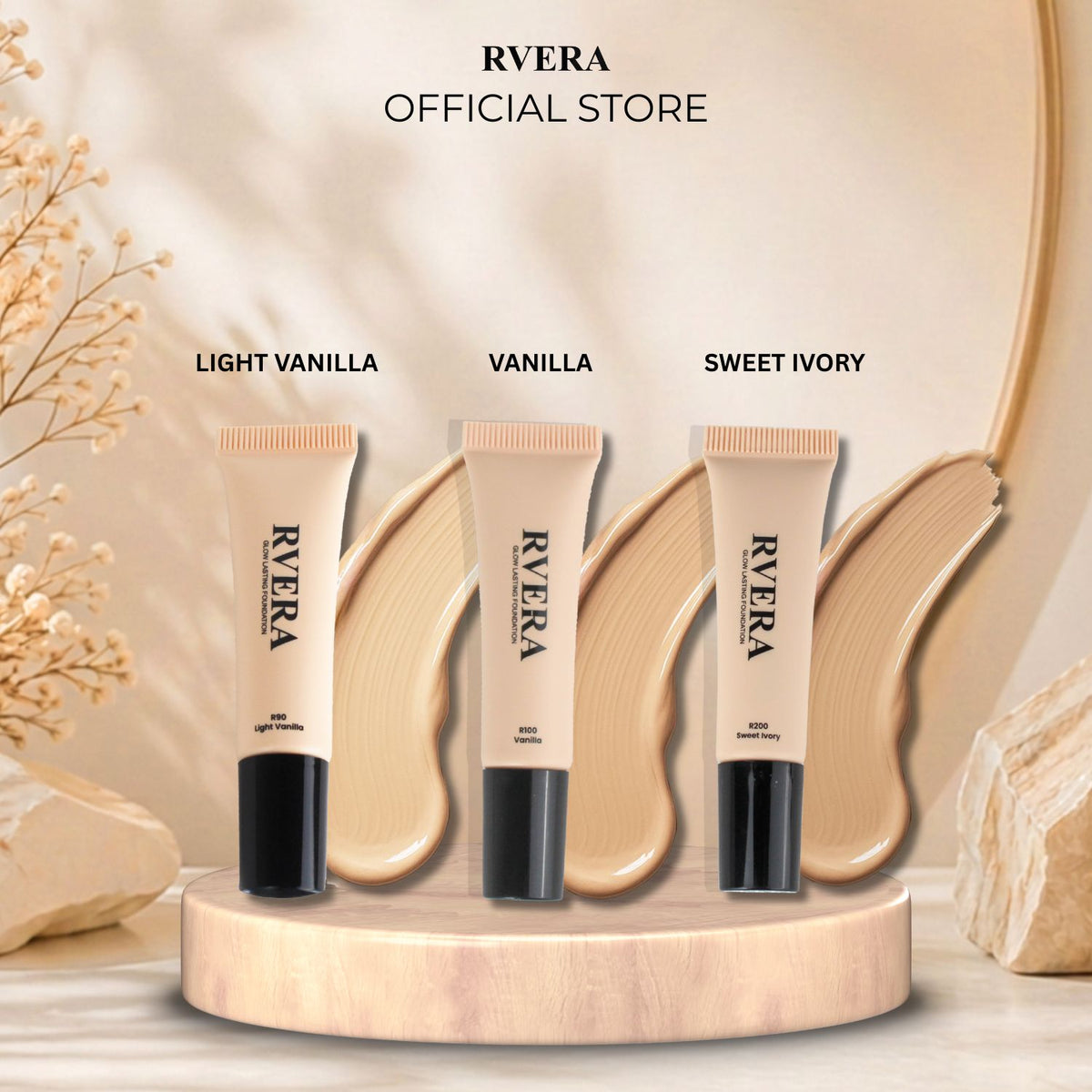 RVERA MINI Glow Lasting Foundation Light Vanilla, Vanilla and Sweet Ivory Stay Radiant 24H Lasting 3.5ML