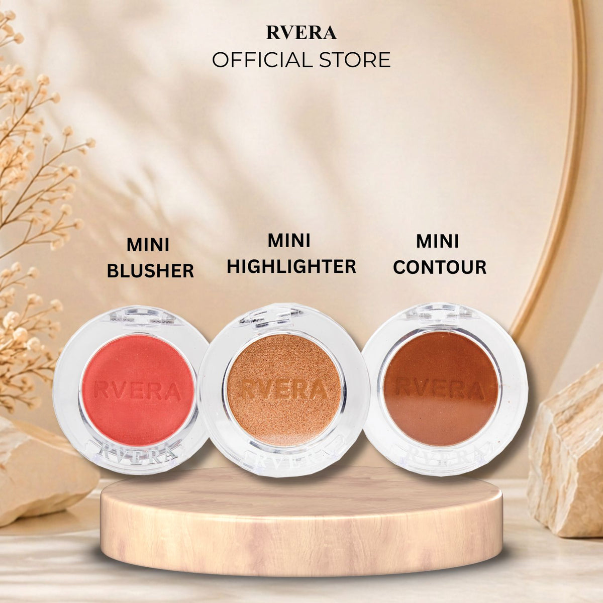 RVERA COMBO 3IN1 MINI Travel Size Make Up Enhancer Blusher Highlighter Contour 1.8g