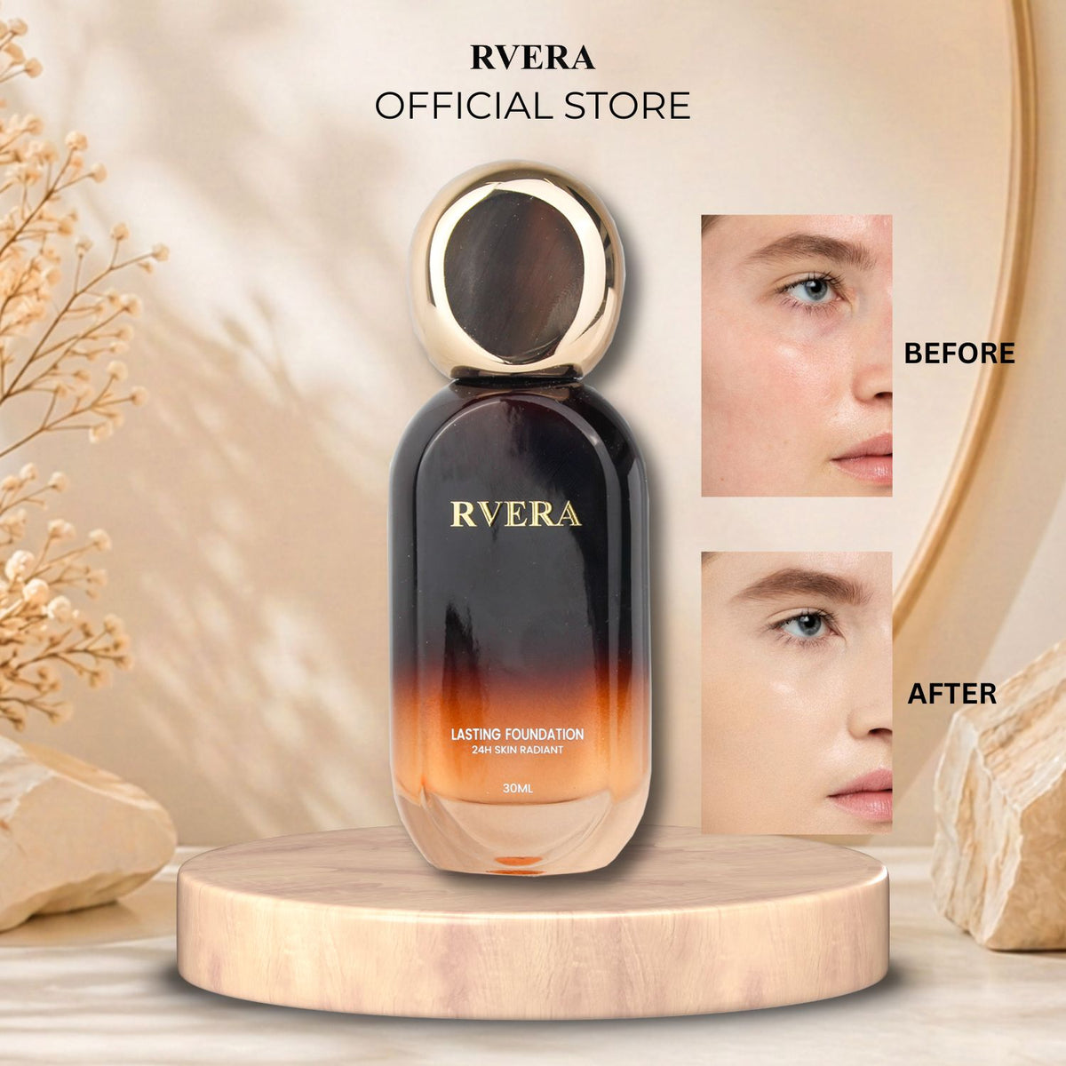 RVERA Glow Lasting Foundation Light Vanilla, Vanilla and Sweet Ivory 30ml Stay Radiant 24H Lasting