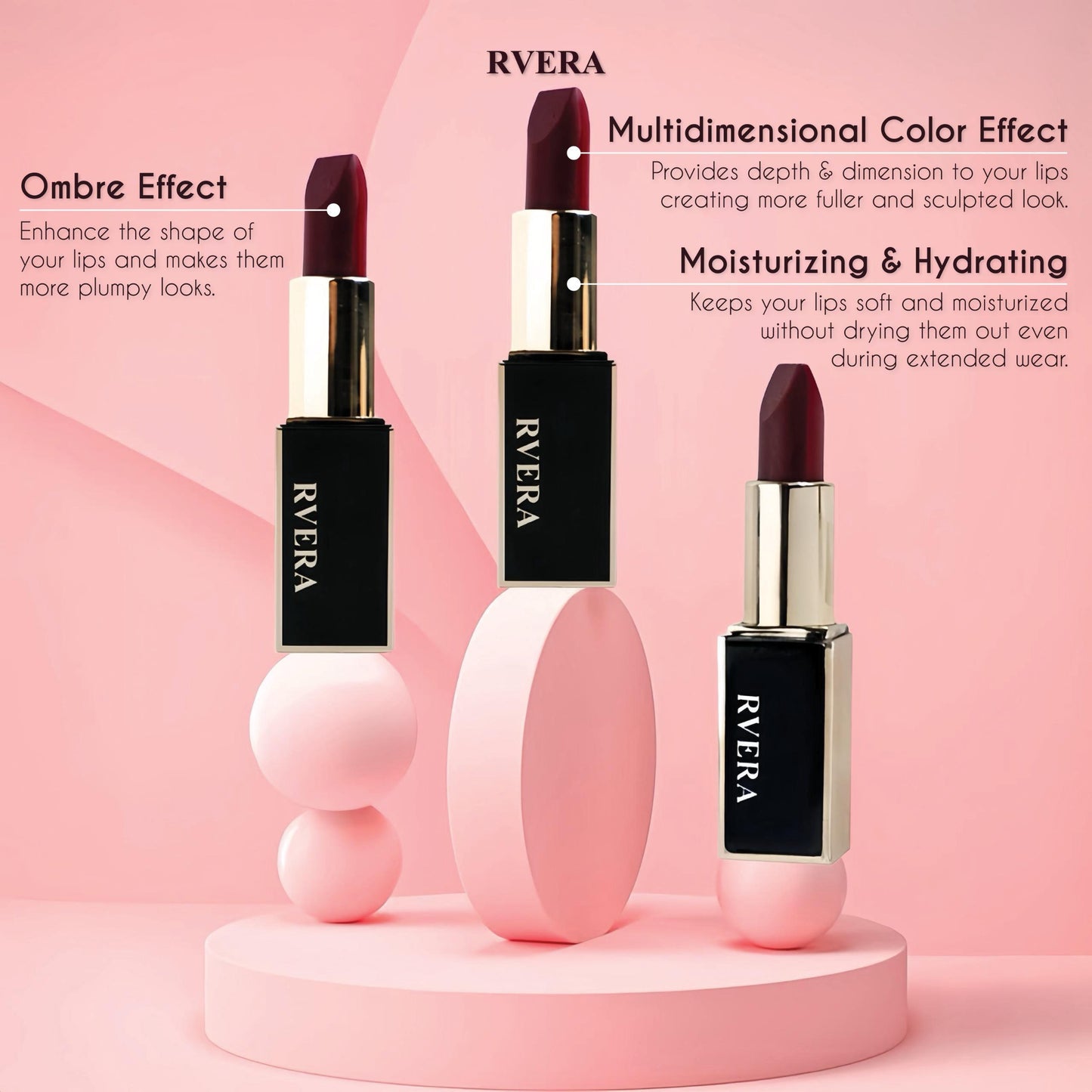 RVERA Gincu 3 Warna Dalam Satu Warna Bertahan Lama Melembabkan Bibir