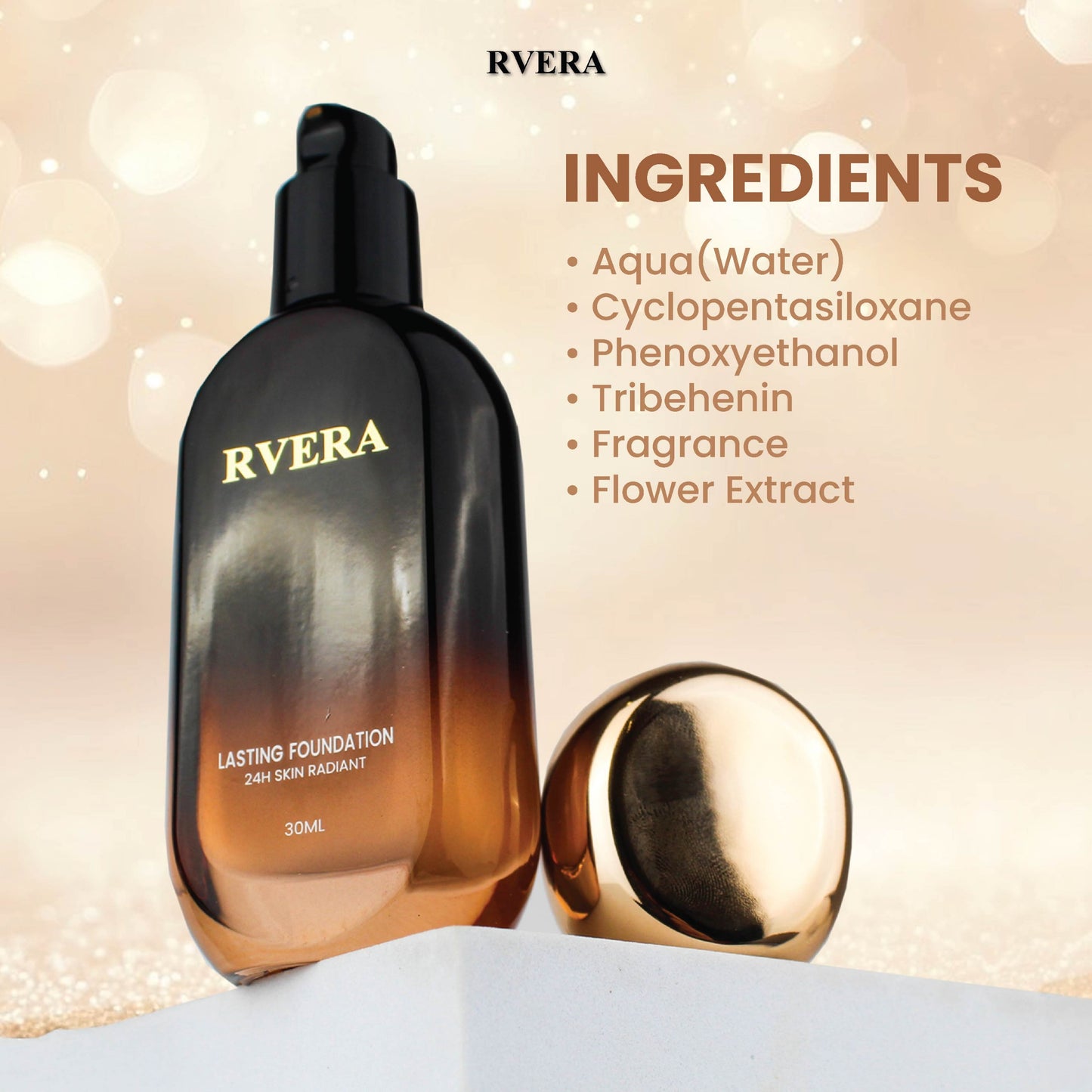 RVERA Glow Lasting Foundation Light Vanilla, Vanilla and Sweet Ivory 30ml Stay Radiant 24H Lasting